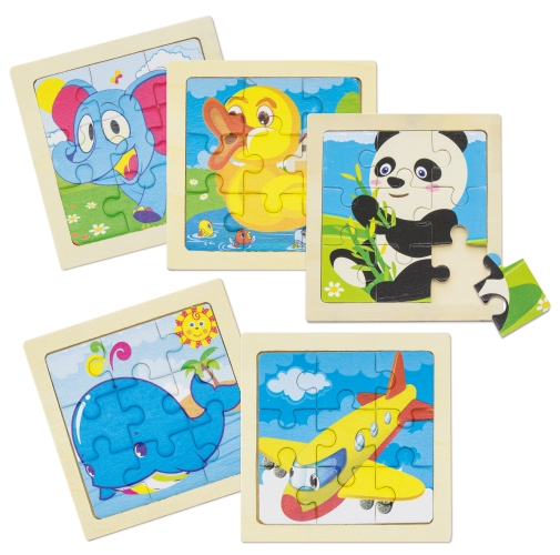 SET DE 5 PUZZLES EN MADERA NATURAL 