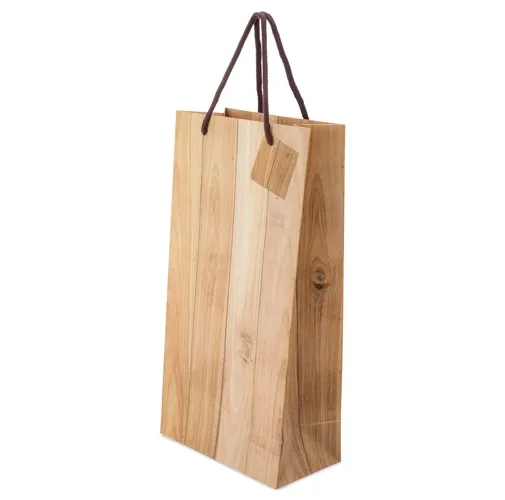 s/c BOLSA PAPEL EFECTO MADERA 2 BOTELLAS ABETO