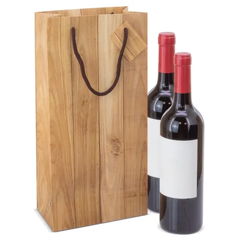 s/c BOLSA PAPEL EFECTO MADERA 2 BOTELLAS ABETO