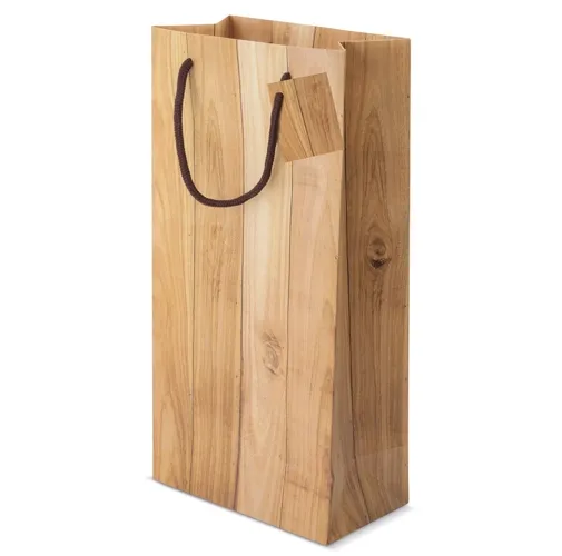 BOLSA PAPEL EFECTO MADERA 2 BOTELLAS 