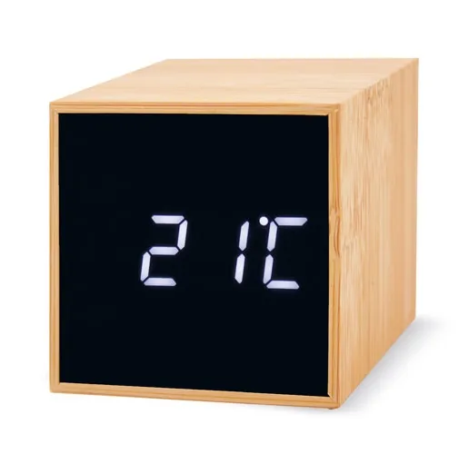 s/c RELOJ DESPERTADOR BAMBU CON ALARMA Y TEMPERATURA