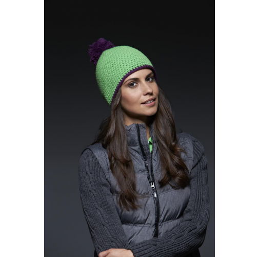 Pompon Hat with Contrast Stripe