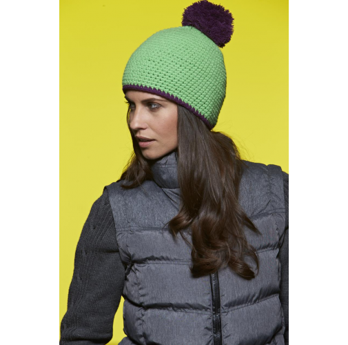 Pompon Hat with Contrast Stripe