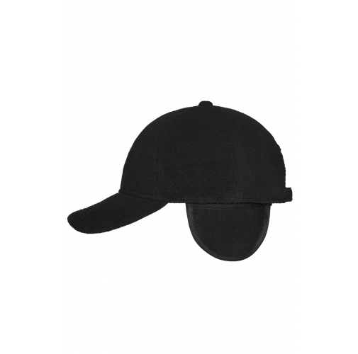 black 6 Panel Fleece Cap with Earflaps