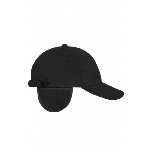 black 6 Panel Fleece Cap with Earflaps