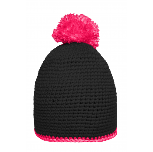 Pompon Hat with Contrast Stripe