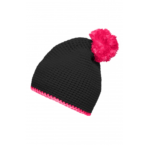 Pompon Hat with Contrast Stripe