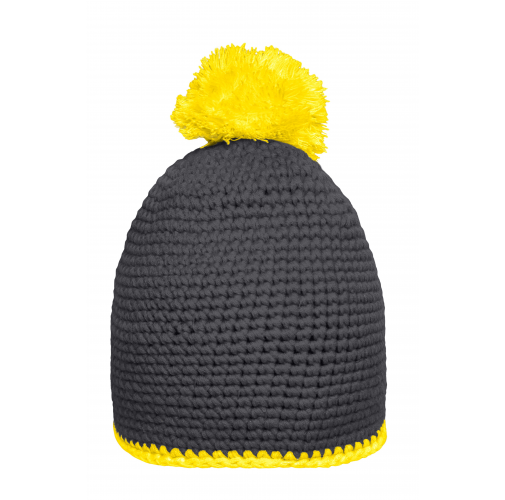 Pompon Hat with Contrast Stripe