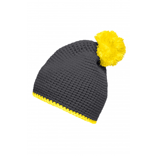 Pompon Hat with Contrast Stripe