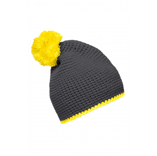 Pompon Hat with Contrast Stripe