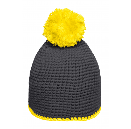 Pompon Hat with Contrast Stripe