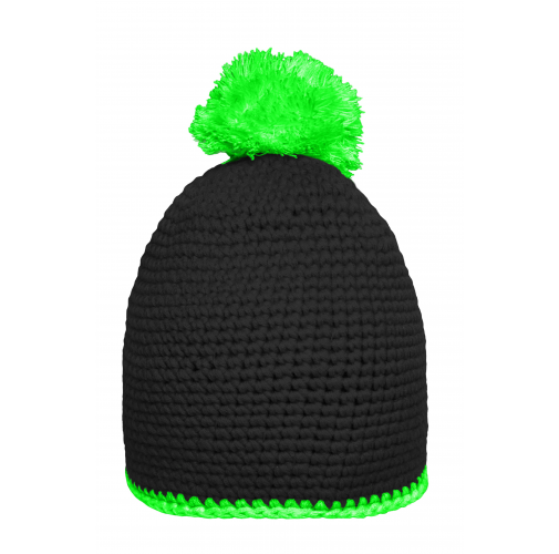 Pompon Hat with Contrast Stripe