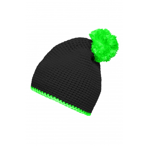 Pompon Hat with Contrast Stripe