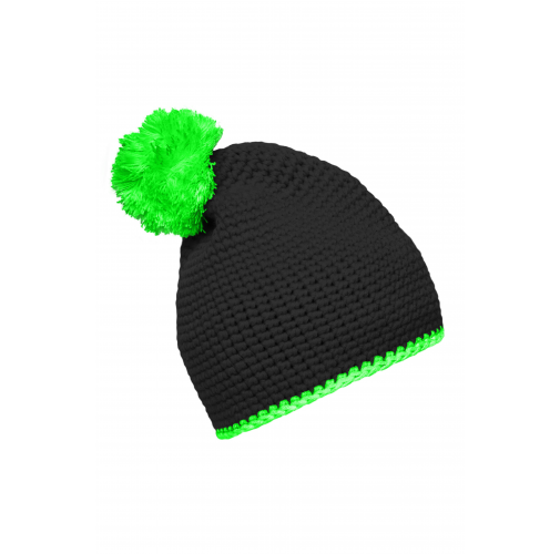 Pompon Hat with Contrast Stripe