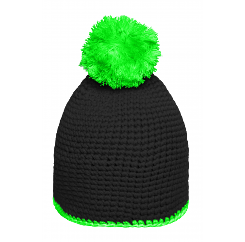 Pompon Hat with Contrast Stripe