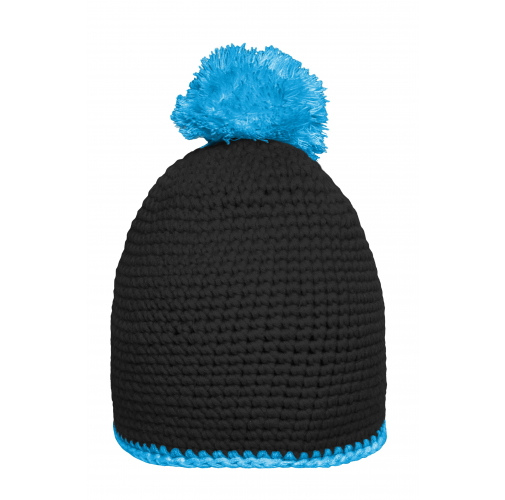 Pompon Hat with Contrast Stripe
