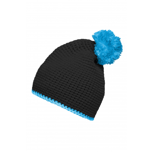 Pompon Hat with Contrast Stripe