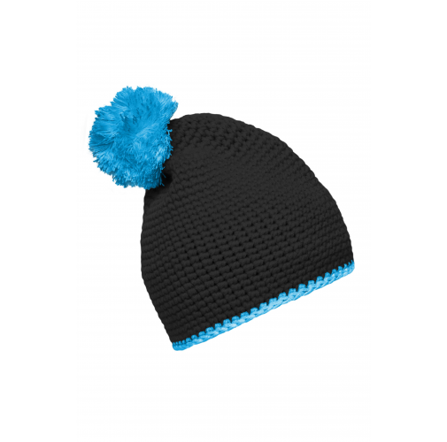 Pompon Hat with Contrast Stripe