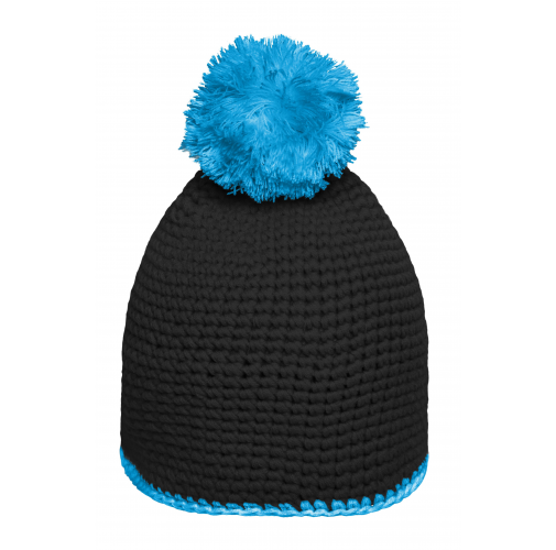 Pompon Hat with Contrast Stripe