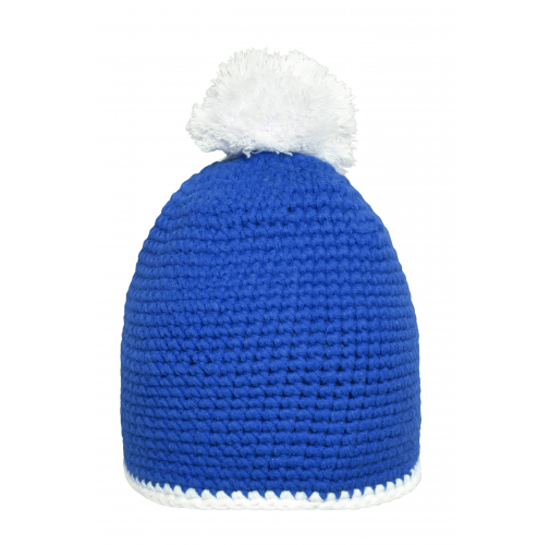 Pompon Hat with Contrast Stripe