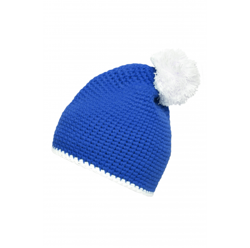 Pompon Hat with Contrast Stripe