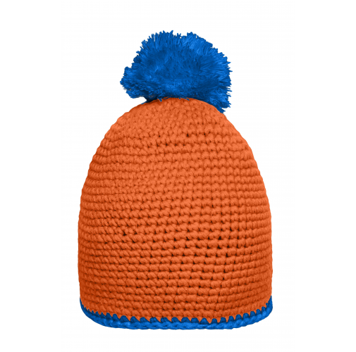 Pompon Hat with Contrast Stripe