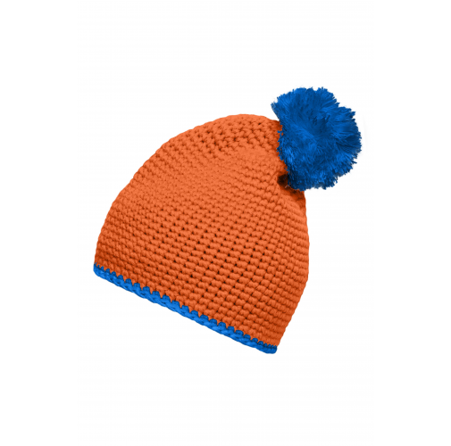 Pompon Hat with Contrast Stripe