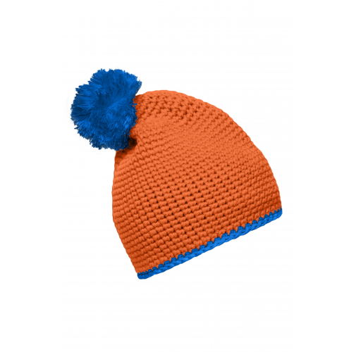 Pompon Hat with Contrast Stripe