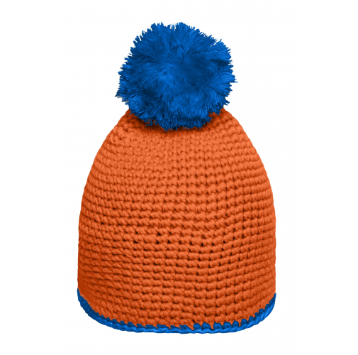 Pompon Hat with Contrast Stripe