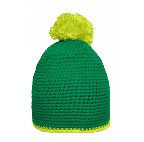 Pompon Hat with Contrast Stripe