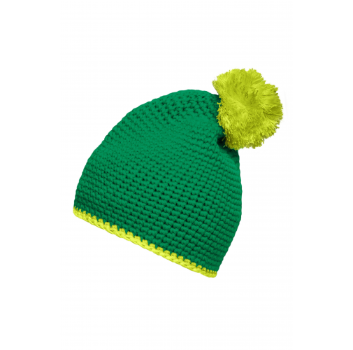 Pompon Hat with Contrast Stripe