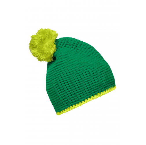 Pompon Hat with Contrast Stripe