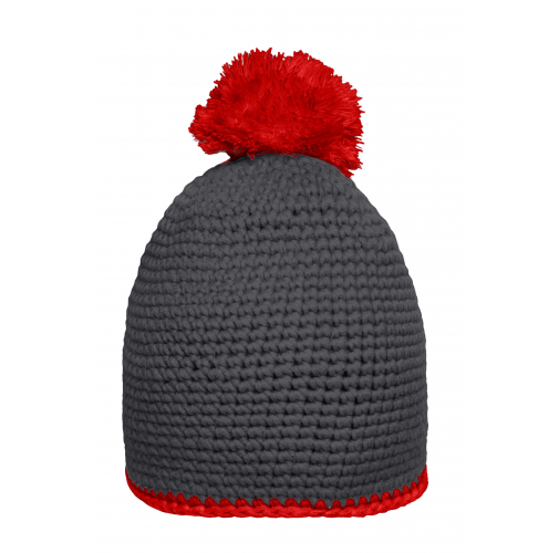 Pompon Hat with Contrast Stripe