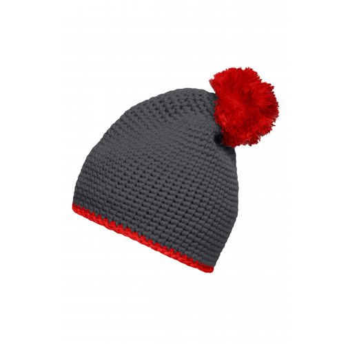 Pompon Hat with Contrast Stripe