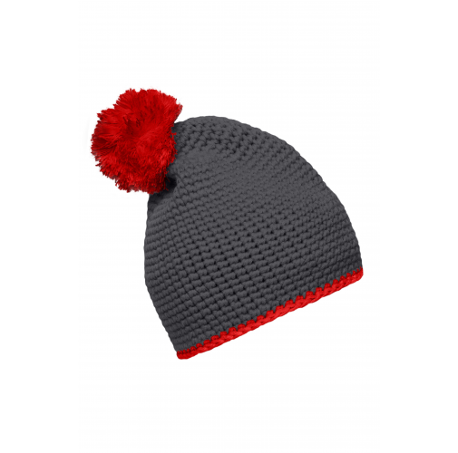 Pompon Hat with Contrast Stripe