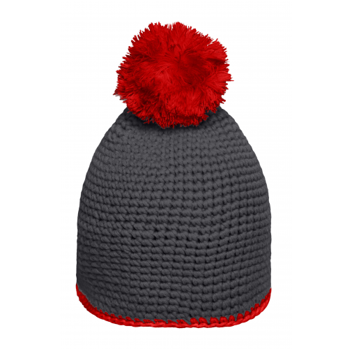 Pompon Hat with Contrast Stripe