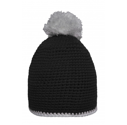 Pompon Hat with Contrast Stripe