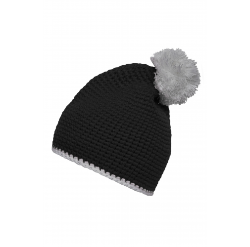 Pompon Hat with Contrast Stripe
