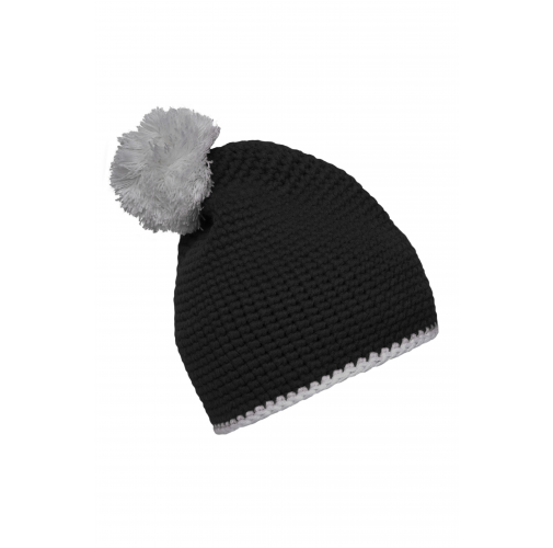 Pompon Hat with Contrast Stripe