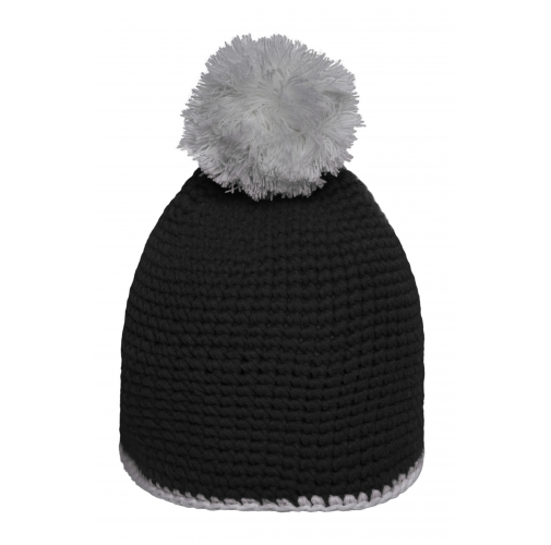 Pompon Hat with Contrast Stripe