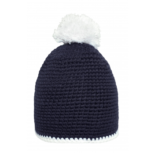 Pompon Hat with Contrast Stripe