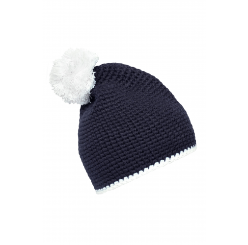 Pompon Hat with Contrast Stripe