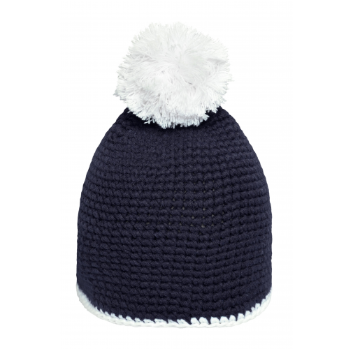 Pompon Hat with Contrast Stripe