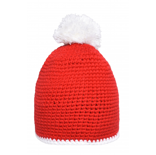 Pompon Hat with Contrast Stripe