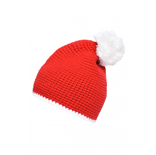 Pompon Hat with Contrast Stripe
