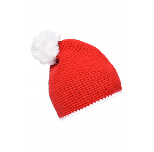 Pompon Hat with Contrast Stripe