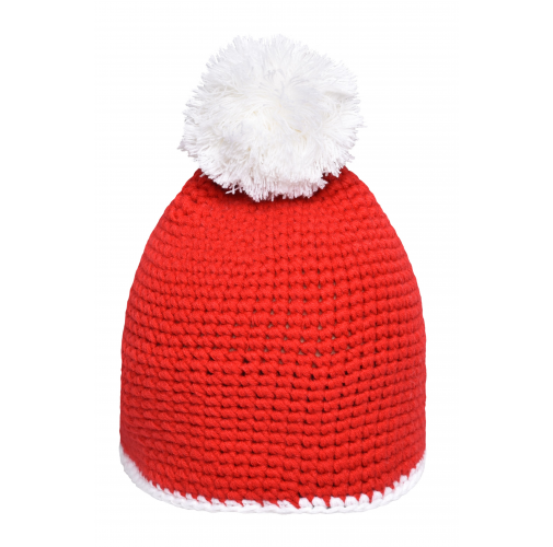 Pompon Hat with Contrast Stripe
