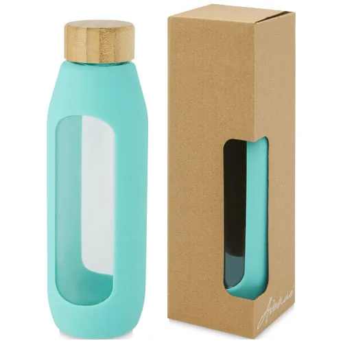 Botella de vidrio borosilicato con agarre de silicona de 600 ml 
