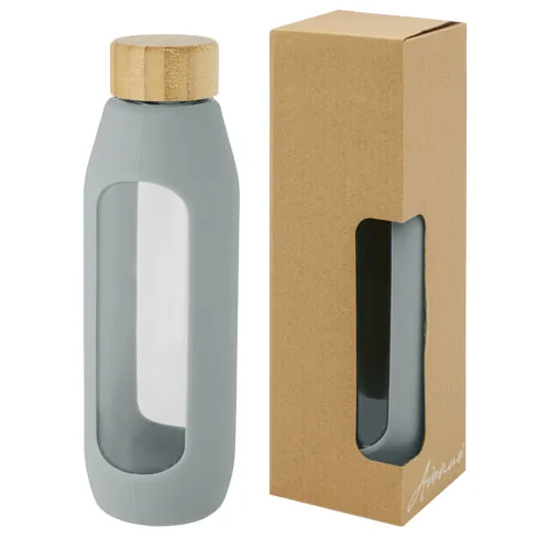 Botella de vidrio borosilicato con agarre de silicona de 600 ml 