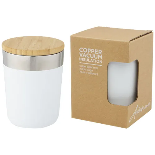 VASO DE 330 ML DE ACERO INOXIDABLE CON AISLAMIENTO AL VACÍO DE COBRE Y TAPA DE BAMBÚ 